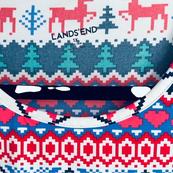 Lands End Thermaskin Base-layer Fair Isle Women’s Shirt 1X Crewneck Winter - Picture 3 of 5